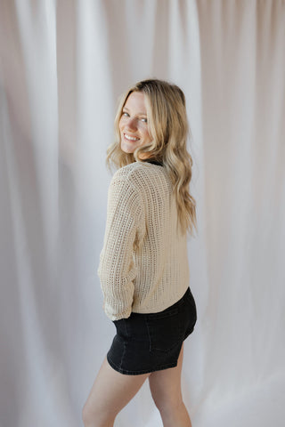Double Shot Cardigan, Cream/Black - The Red Thread Boutique