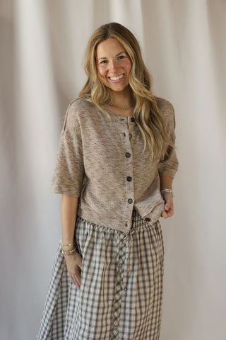 Marley Marled Button Down, Lt Taupe - The Red Thread Boutique