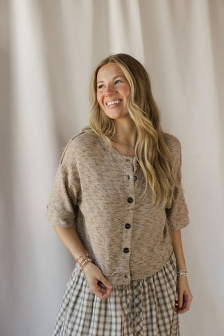 Marley Marled Button Down, Lt Taupe - The Red Thread Boutique
