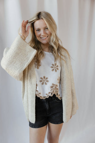 French Vanilla Open Cardigan, Light Beige - The Red Thread Boutique