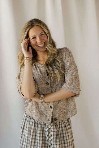 Marley Marled Button Down, Lt Taupe - The Red Thread Boutique