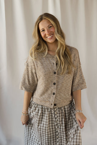 Marley Marled Button Down, Lt Taupe - The Red Thread Boutique