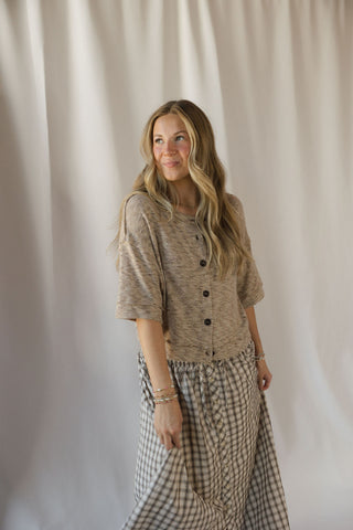 Marley Marled Button Down, Lt Taupe - The Red Thread Boutique