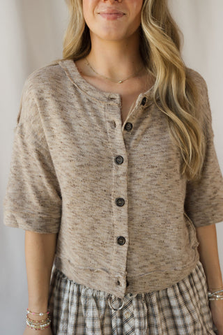 Marley Marled Button Down, Lt Taupe - The Red Thread Boutique