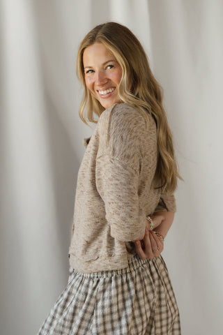 Marley Marled Button Down, Lt Taupe - The Red Thread Boutique