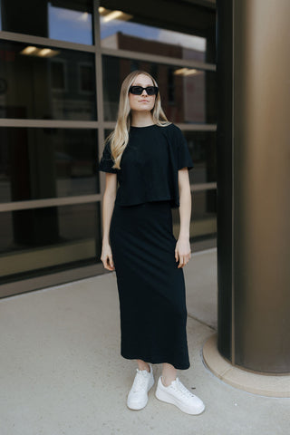 Delavine Textured Midi Skirt, Black by Z Supply