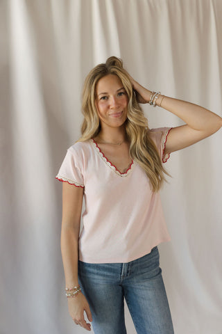 Emmie Scallop Trim Tee, Pink - The Red Thread Boutique