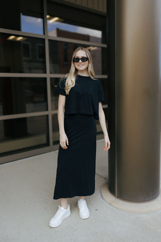 Delavine Textured Midi Skirt, Black by Z Supply