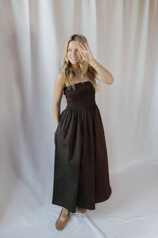 Z Supply Cornelia Poplin Midi Dress, Chocolate Cherry - The Red Thread Boutique