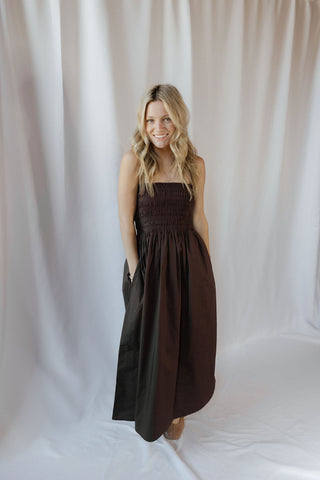 Z Supply Cornelia Poplin Midi Dress, Chocolate Cherry - The Red Thread Boutique