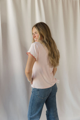 Emmie Scallop Trim Tee, Pink - The Red Thread Boutique