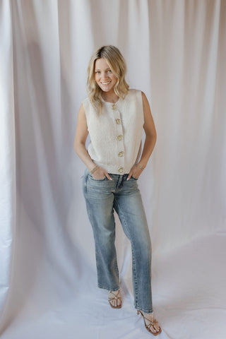 Oyster Cafe Seashell Button Sweater Top, Cream - The Red Thread Boutique