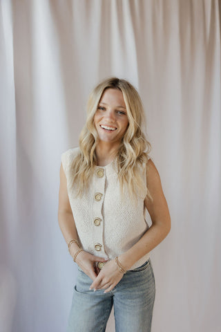 Oyster Cafe Seashell Button Sweater Top, Cream - The Red Thread Boutique
