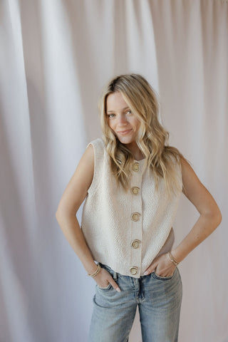 Oyster Cafe Seashell Button Sweater Top, Cream - The Red Thread Boutique