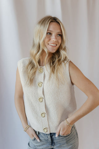 Oyster Cafe Seashell Button Sweater Top, Cream - The Red Thread Boutique