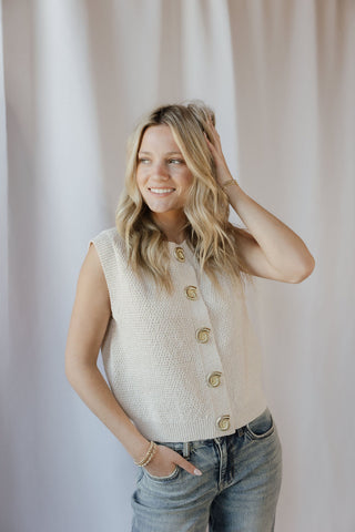 Oyster Cafe Seashell Button Sweater Top, Cream - The Red Thread Boutique