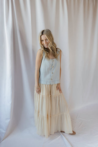 Oatmilk Latte Ruffle Chiffon Pants, Beige - The Red Thread Boutique