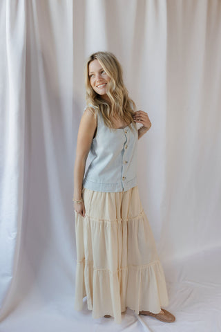 Oatmilk Latte Ruffle Chiffon Pants, Beige - The Red Thread Boutique