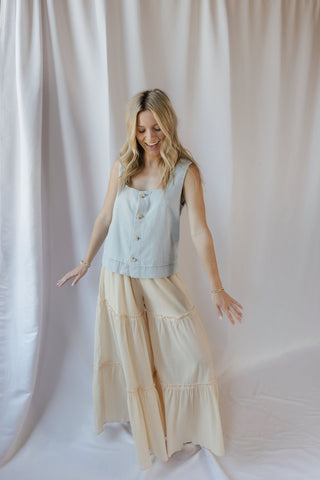 Oatmilk Latte Ruffle Chiffon Pants, Beige - The Red Thread Boutique