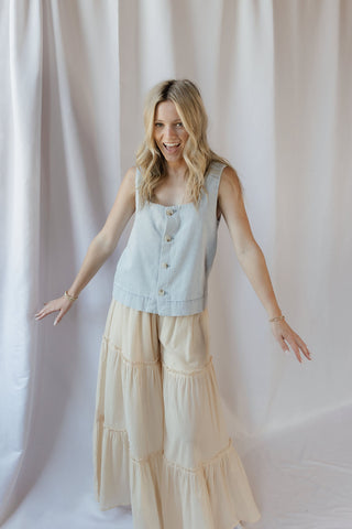 Oatmilk Latte Ruffle Chiffon Pants, Beige - The Red Thread Boutique