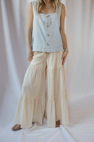 Oatmilk Latte Ruffle Chiffon Pants, Beige - The Red Thread Boutique