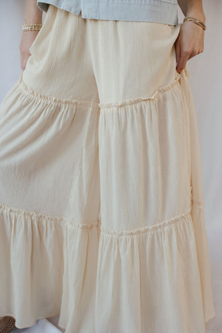 Oatmilk Latte Ruffle Chiffon Pants, Beige - The Red Thread Boutique