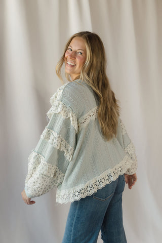 Amber Ruffle Lace Top, Sage Mint - The Red Thread Boutique