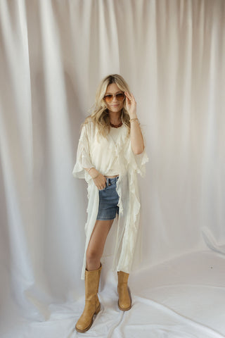 Maddy Sheer Ruffle Duster, Cream - The Red Thread Boutique