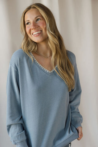 Cam Knit Denim Whipstitch Top - The Red Thread Boutique