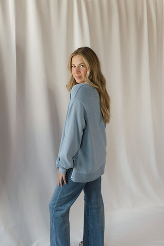 Cam Knit Denim Whipstitch Top - The Red Thread Boutique