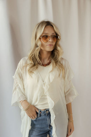 Maddy Sheer Ruffle Duster, Cream - The Red Thread Boutique