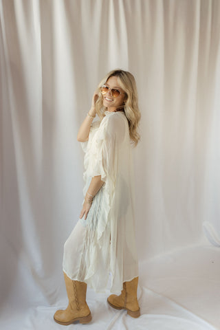 Maddy Sheer Ruffle Duster, Cream - The Red Thread Boutique