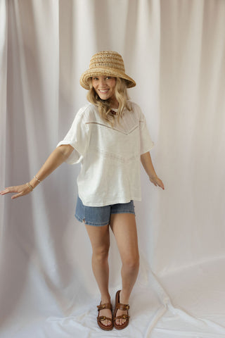 Coconut Lace Trim Tee, White - The Red Thread Boutique