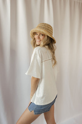 Coconut Lace Trim Tee, White - The Red Thread Boutique
