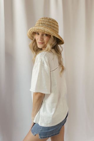 Coconut Lace Trim Tee, White - The Red Thread Boutique