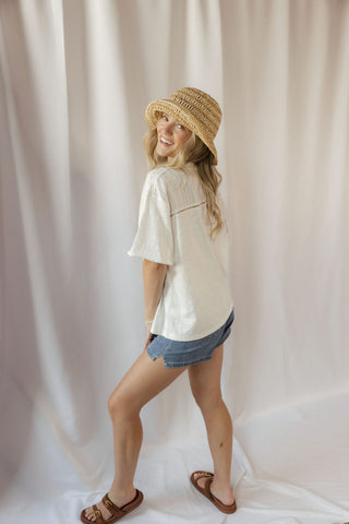 Coconut Lace Trim Tee, White - The Red Thread Boutique