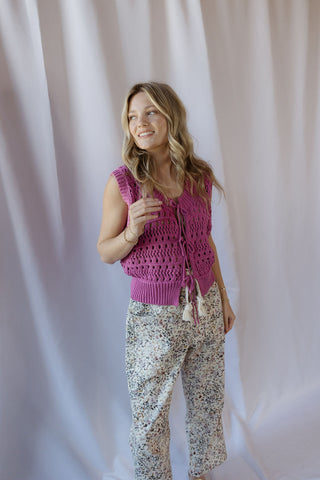 Daphne Tie Front Sweater Vest, Hot Pink - The Red Thread Boutique