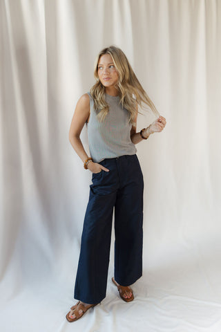Brooke Tailored Straight Leg Pants, Navy - The Red Thread Boutique