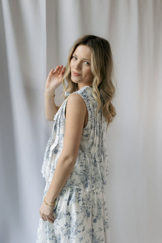 Presley Toile Tank, Blue - The Red Thread Boutique