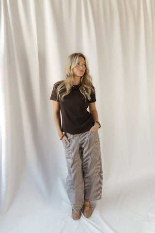 Brynn Stripe Wide Leg Pants, Brown - The Red Thread Boutique