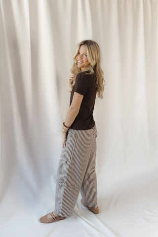 Brynn Stripe Wide Leg Pants, Brown - The Red Thread Boutique