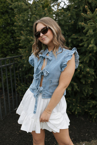Ruffle Denim Vest