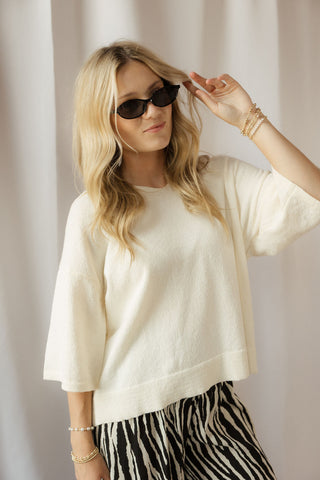 Camille Open Collar Top, Cream - The Red Thread Boutique