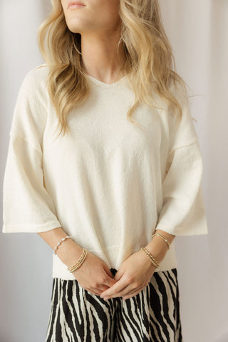 Camille Open Collar Top, Cream - The Red Thread Boutique