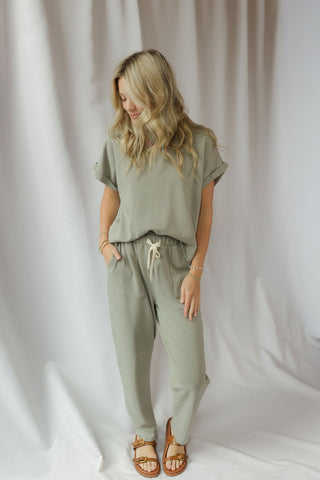 Ellie Drawstring Sweatpants, Green - The Red Thread Boutique