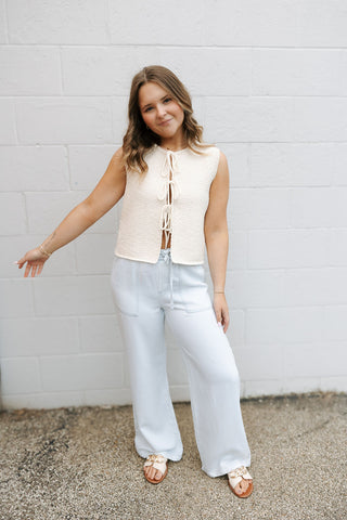 Tie Front Sleeveless Cardigan, Cream