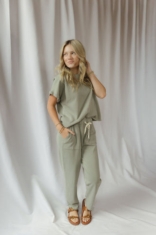 Ellie Drawstring Sweatpants, Green - The Red Thread Boutique