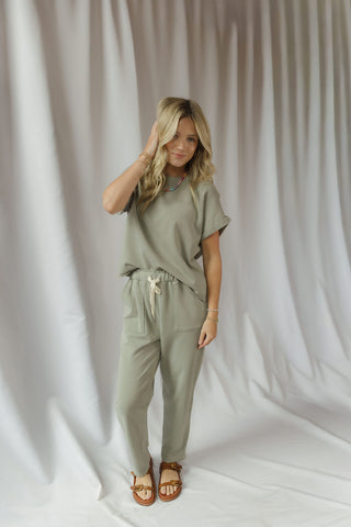 Ellie Drawstring Sweatpants, Green - The Red Thread Boutique