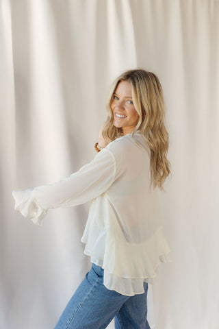 Maeve Ruffle Chiffon Top, Cream - The Red Thread Boutique
