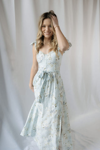 Hattie Floral Corset Dress, Blue - The Red Thread Boutique